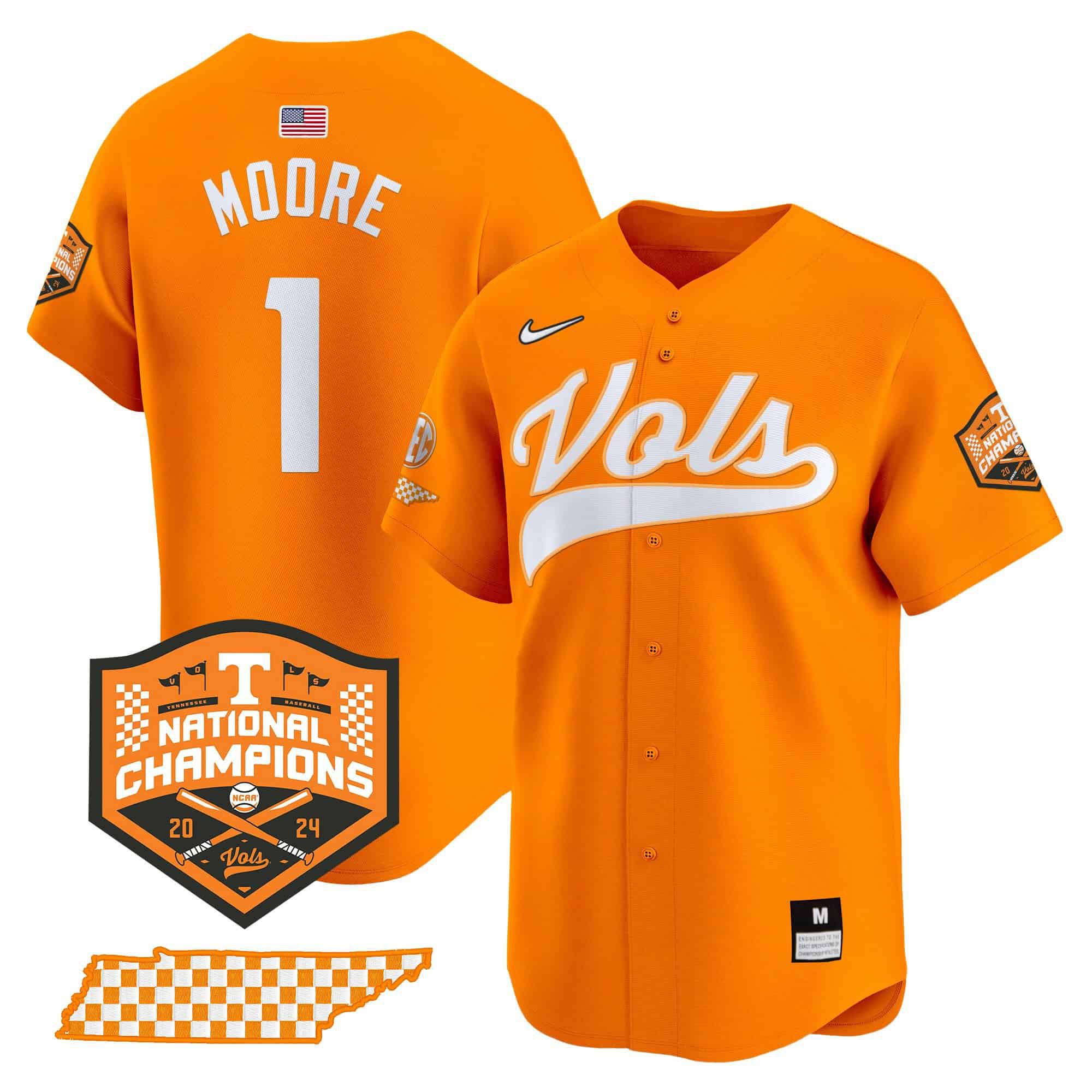 Men Tennessee Volunteers #1 Moore Orange 2024 Nike Champions Vapor Premier Limited NCAA Jersey->ncaa teams->NCAA Jersey